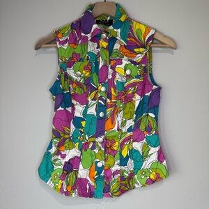 David Meister Blue and Pink Fitted Button Down Shirt